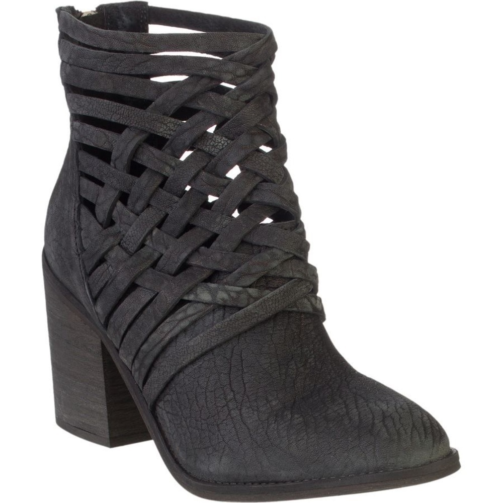 Free People Black Washed Leather Basket Weave Woven Carrera Heel Boots EUC Sz 40